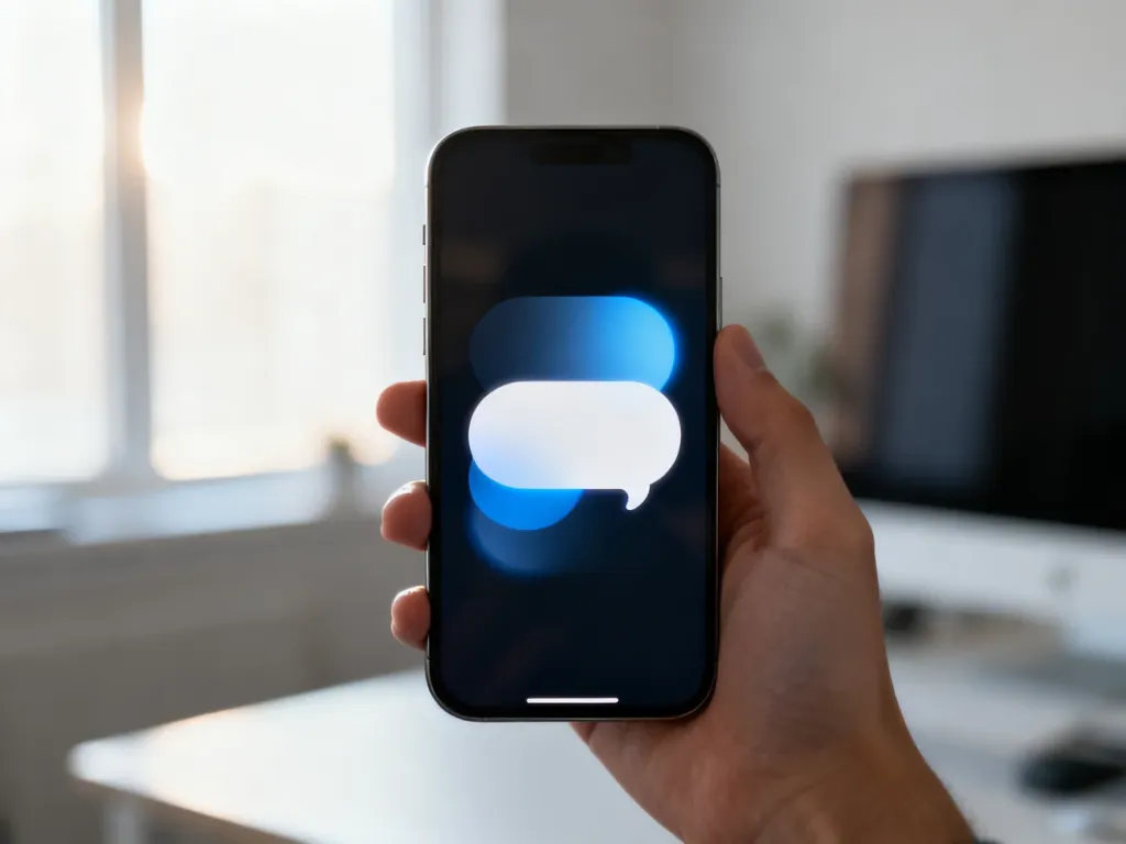 Nowoczesny smartfon z interfejsem czatu, symbolizujący cyfrową komunikację i technologię RCS.