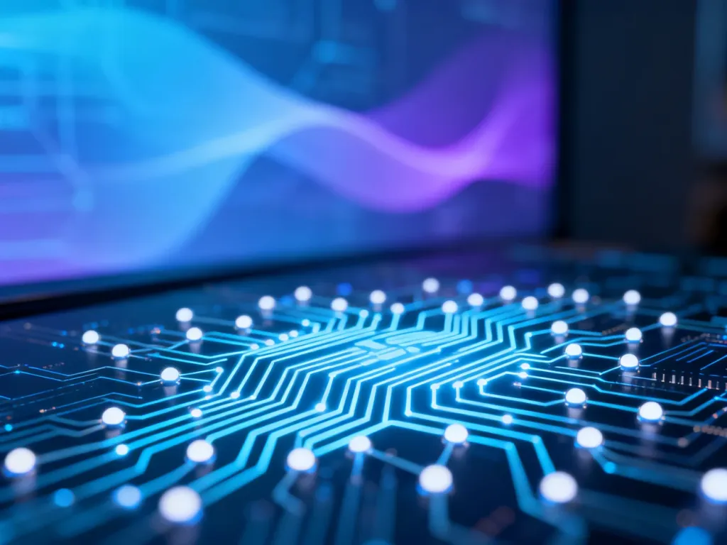 Cyfrowa wizualizacja sieci neuronowych i procesów sztucznej inteligencji wewnątrz smartfona.