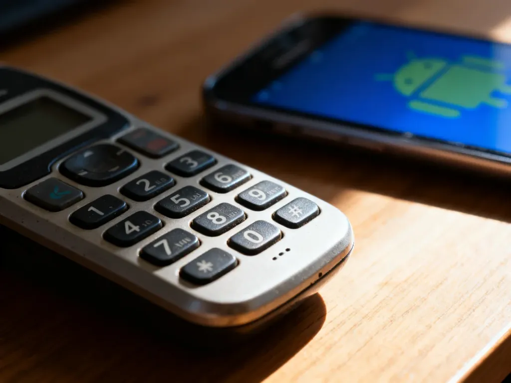Klawiatura starego telefonu komórkowego obok nowoczesnego smartfona, symbolizująca ewolucję technologii pisania wiadomości.
