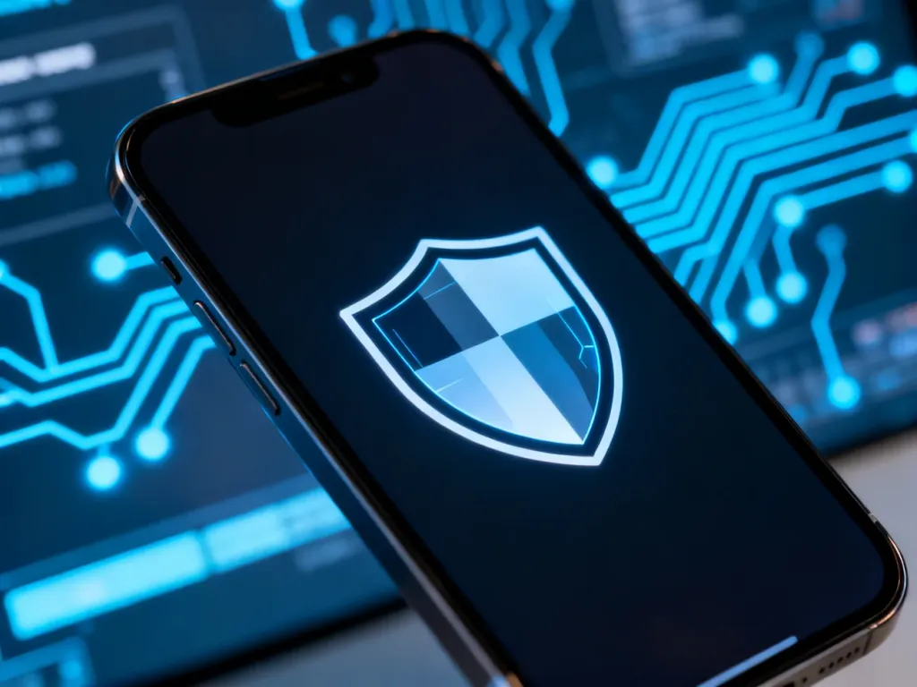 Ikona cyfrowej tarczy na ekranie smartfona, symbolizująca ustawienia prywatności i bezpieczeństwa w systemie Samsung.