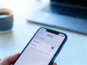 Ekran smartfona z ustawieniami funkcji Wi-Fi Calling przełączonymi na pozycję wyłączoną w domowym biurze.